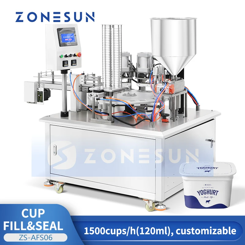 Zonesun ZS-AFS06 Automatic Cup Filling and Sealing Machine Rotary Cup Roll Film Sealing Machine Yogurt Cup Sealing Machine