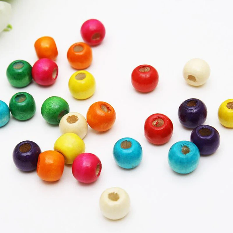 100pcs 9*10mm Mixed Color Spacer Wood Beads Round Wooden Beads for Jewelry Making Baby Rattle Pacifier Beading Findings