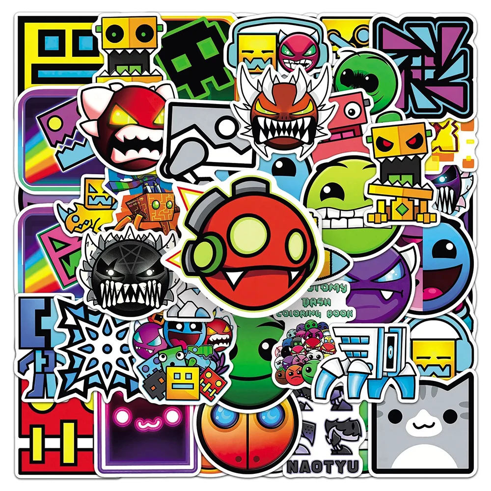 10/30/50pcs Geometry Dash Cartoon Game Stickers Cool Anime Graffiti Decal DIY Skateboard Helmet Phone Notebook Funny Sticker Toy