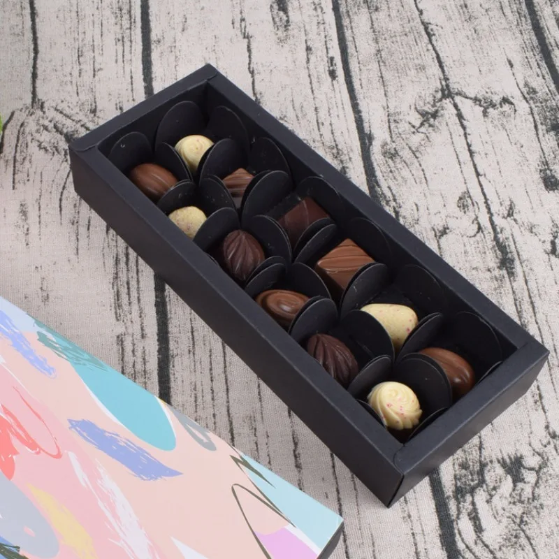 50Pc Black Kraft Paper Chocolate Candy Trays Portable Chocolate Spacer Base Baking Package for Birthday Wedding Party Decoration