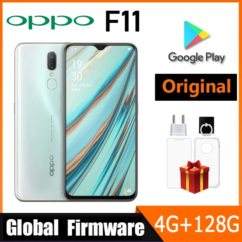 OPPO-Smartphone F11, micrologiciel global, batterie 4020mAh, processeur Helio P70, caméra arrière 16MP, déverrouillage des empreintes digitales, téléphone d'occasion