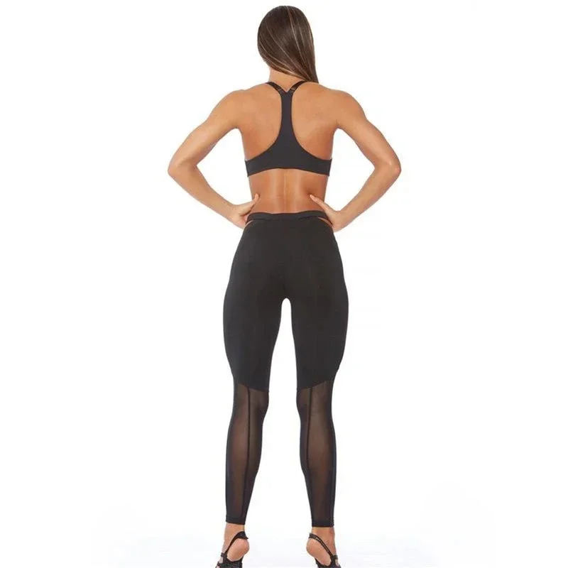 Oshoplive 2024 New Summer Women Fashion Split-Joint Mesh Breathable Tanks & Leggings Sports Suits Fitness Yoga Two Piece Set