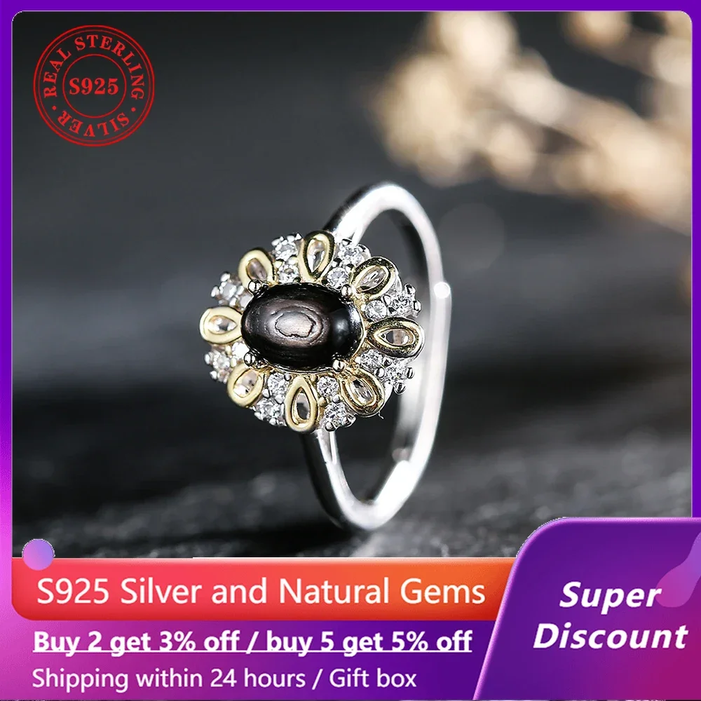 

S925 sterling silver ring plated with 18k gold and paired with natural Pyroxene crystal women's ring wedding jewelry accessories