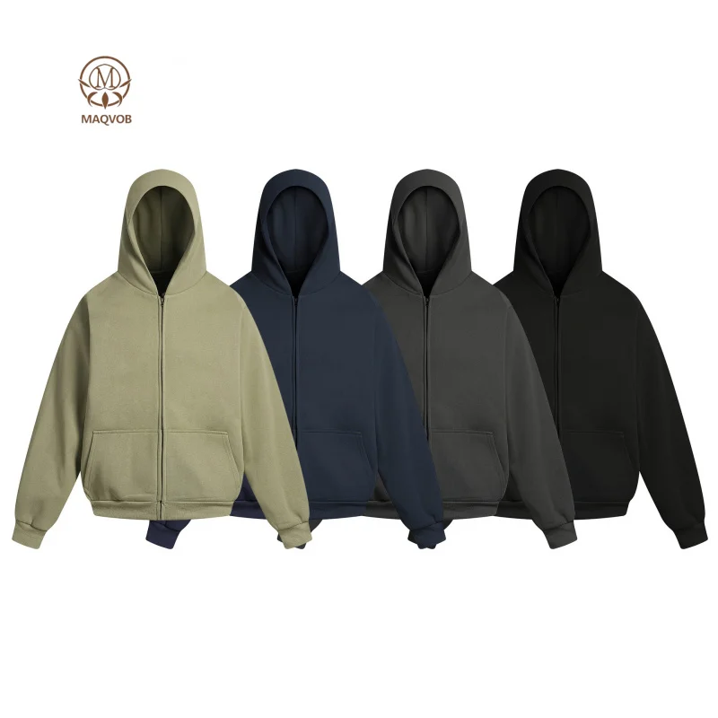 

MAQVOB Top Quality EU US Size Luxury Brand Autumn and Winter Simple Solid Color Zipper Hooded Sweatshirt Jacket