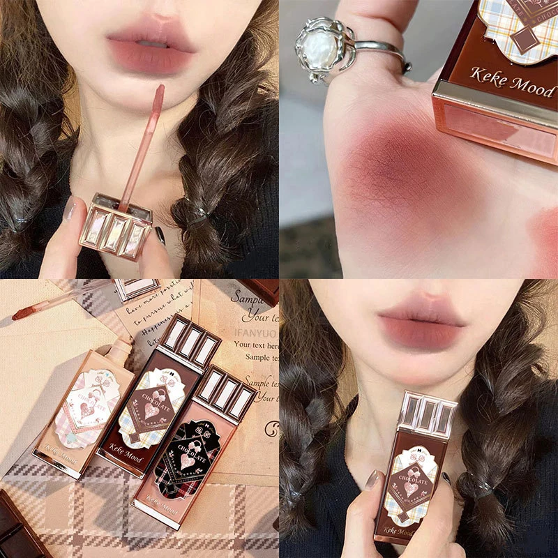 Chocolate Cloud Lip Glaze Velvet Matte Lip Gloss Brown Red Liquid Lipstick Makeup Smooth Long-Lasting Lip Tint Cosmetics