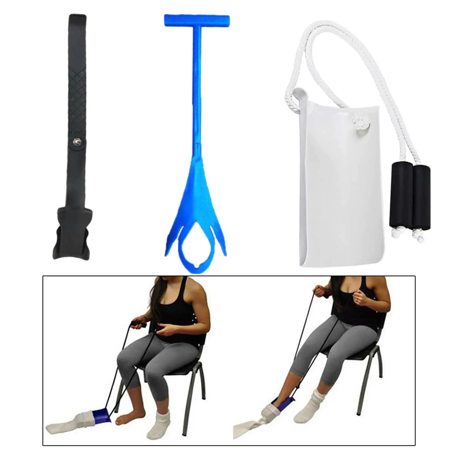 Flexible Sock Aid Device Compression Sock Helper Aids Tool with Non-Slip Foam Handles