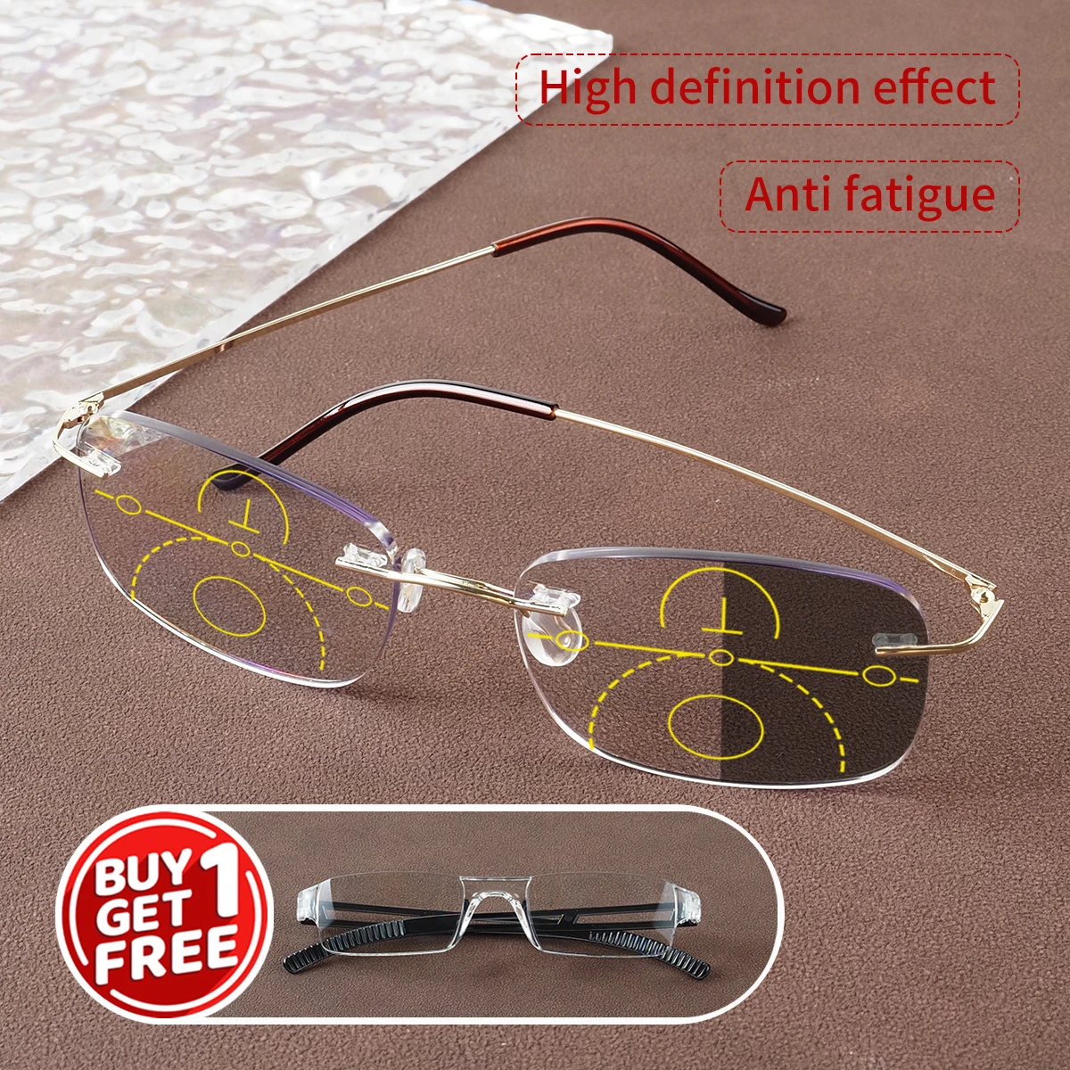 Photochrome, progressive multifokale Lesebrille, stilvolles rahmenloses Design, inklusive 1 integrierter Lesebrille als Geschenk, Unisex. – Detail 3