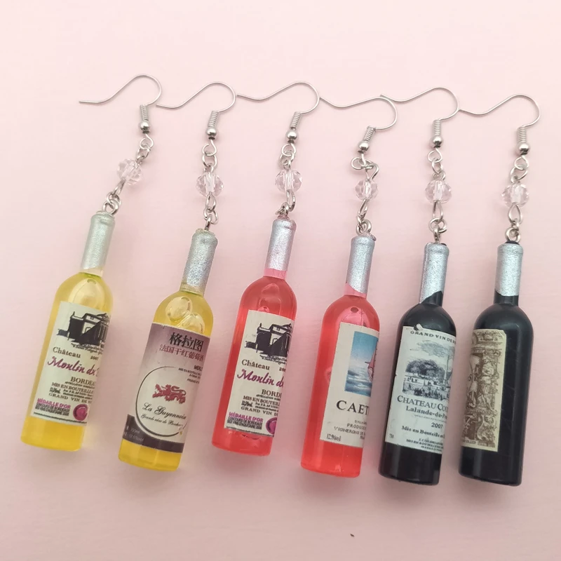 DIY simulation wine bottle drop earrings female cool red, yellow, black drop earrings wholesale jewelry