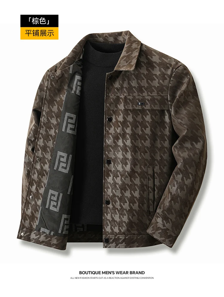 Men's Casual Suede Jacket Autumn Winter Single-button Coat with Windproof Design Men Business Casual Slim Fit Jacket Daily Wear