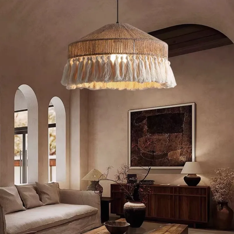 Bohemian Vintage Hemp Rope Weaving Pendant Lights Tassel Creative Lamps Fixtures Living Room Bedroom Restaurant Corridor Fixture
