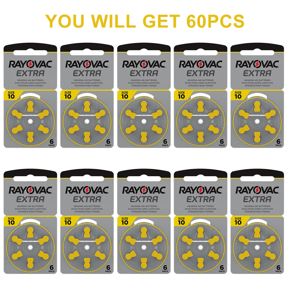 60PCS Hearing Aid Batteries Rayovac Extra Battery A10 10A PR70 Size 10 High Performance Zinc Air Battery For Digital Hearing Aid