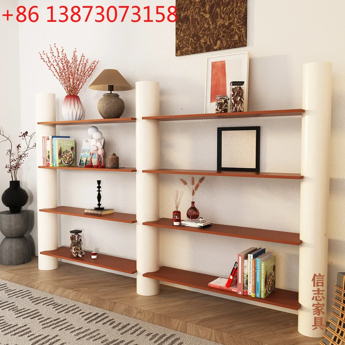 

Cream antique cylindrical bookshelf floor rack living room against the wall simple bookcase storage rack