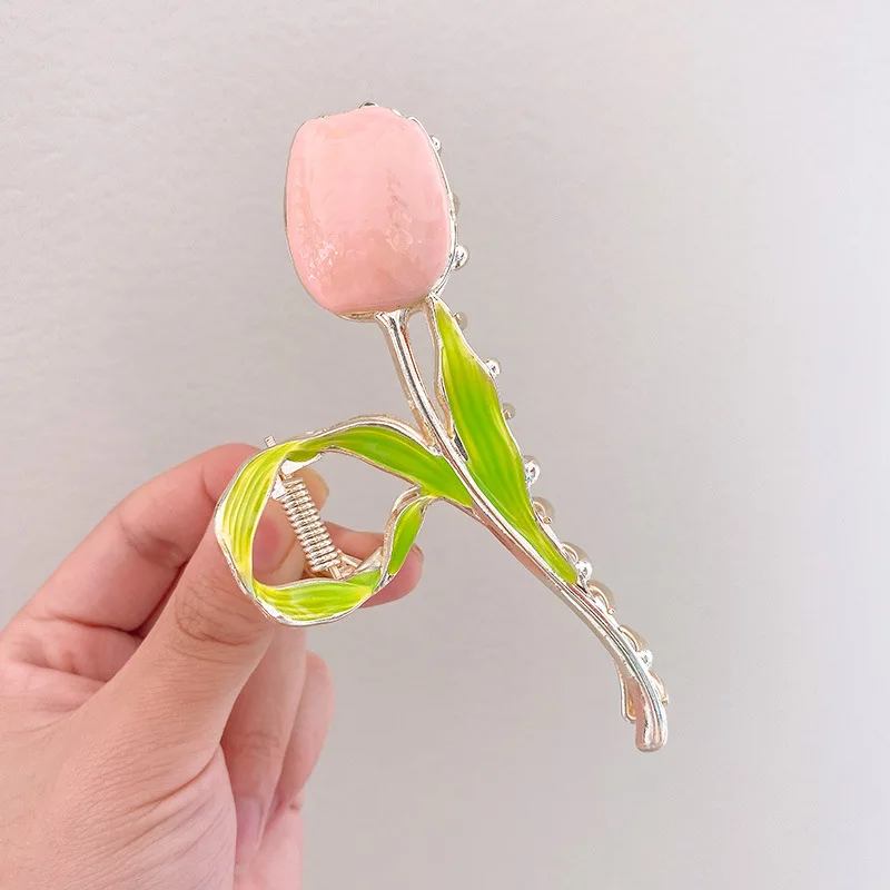 Ins fairy tulip hair clip back spoon hair clip summer shark clip large women\'s trendy plant simple hair accessories