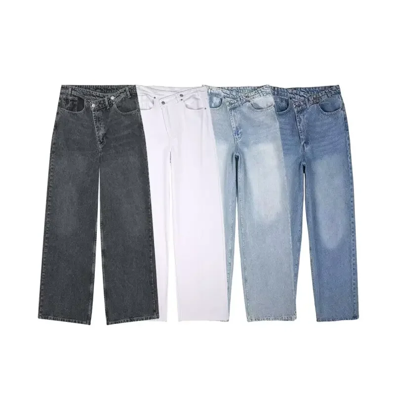

Casual Women's High Waist Wide-leg Jeans Pants Fashion All-match Full Length Denim Pants Pocket Zipper Jean Trousers Simple