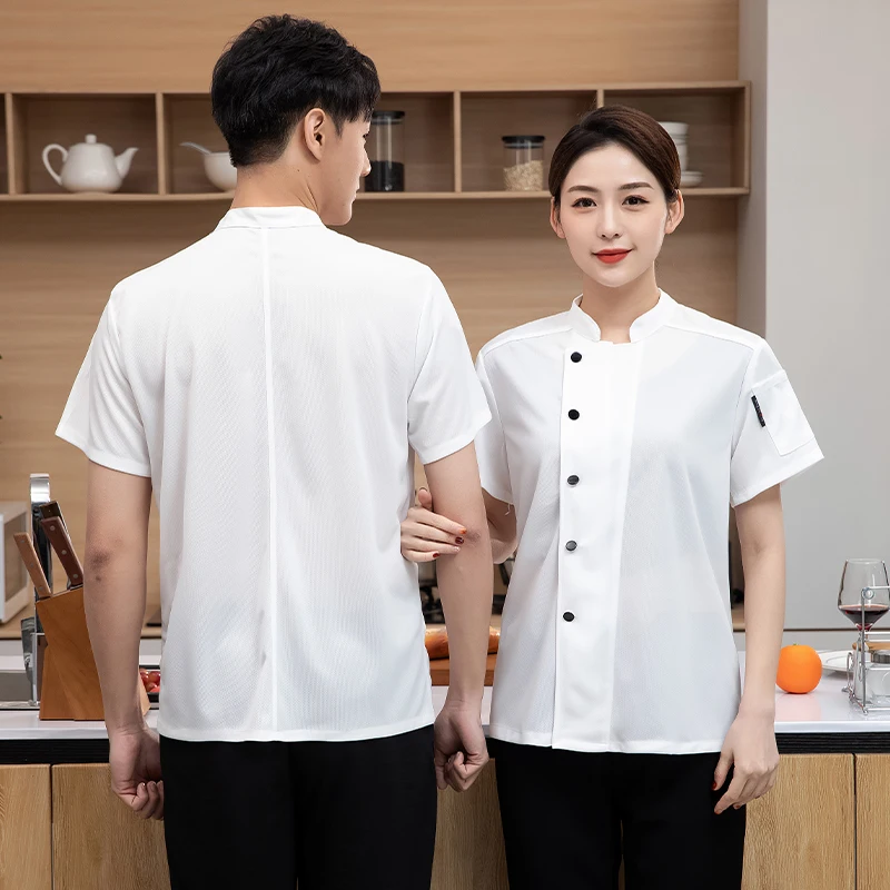 Catering Cucina Giacca da cucina Elastico ad asciugatura rapida Uniforme da chef Tuta in rete traspirante Abbigliamento per alimenti Panetteria Café Camicia da lavoro