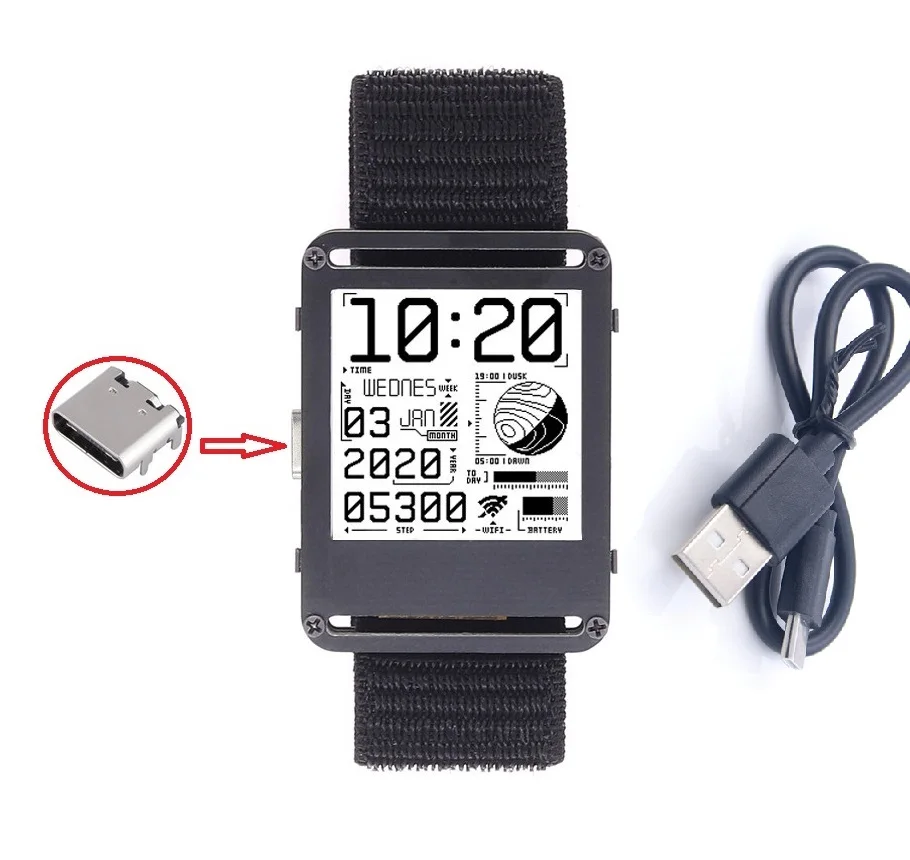 

1PCS ESP32 Smart Watch ESP32 E-Watch TYPE-C WIFI Bluetooth Programmable Watch E-Paper Watch For arduino ESP32 Module diy