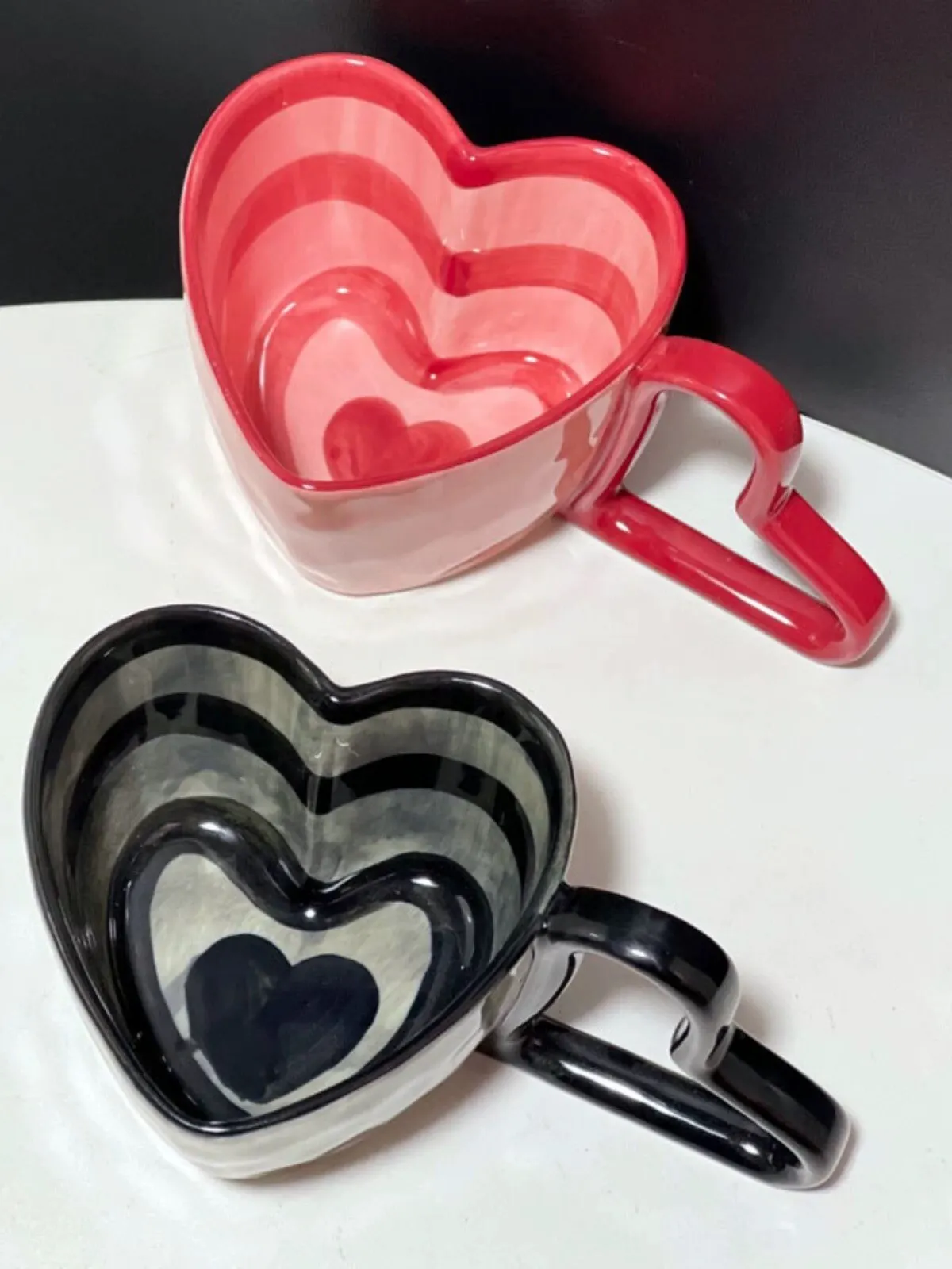 300ml Creative Love Handle Mug Hand-painted Stripe Love Cow Pattern Ceramic Coffee Cup Handhold Love Modeling Cup