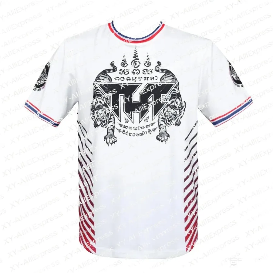Thai Scripture Tiger Fight Short Sleeve T-Shirt, Breathable Quick-Dry Great for Martial Arts Fans Casual Daily Outfit Styling