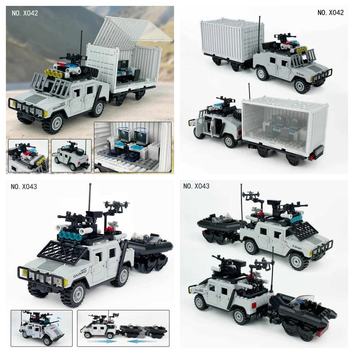 Bloques de Construcción MOC de Piezas Pequeñas, Vehículo Blindado SWAT, Contenedor de Comando de Emergencia, Equipo de Rescate Acuático, Hummer, Barco, Armas