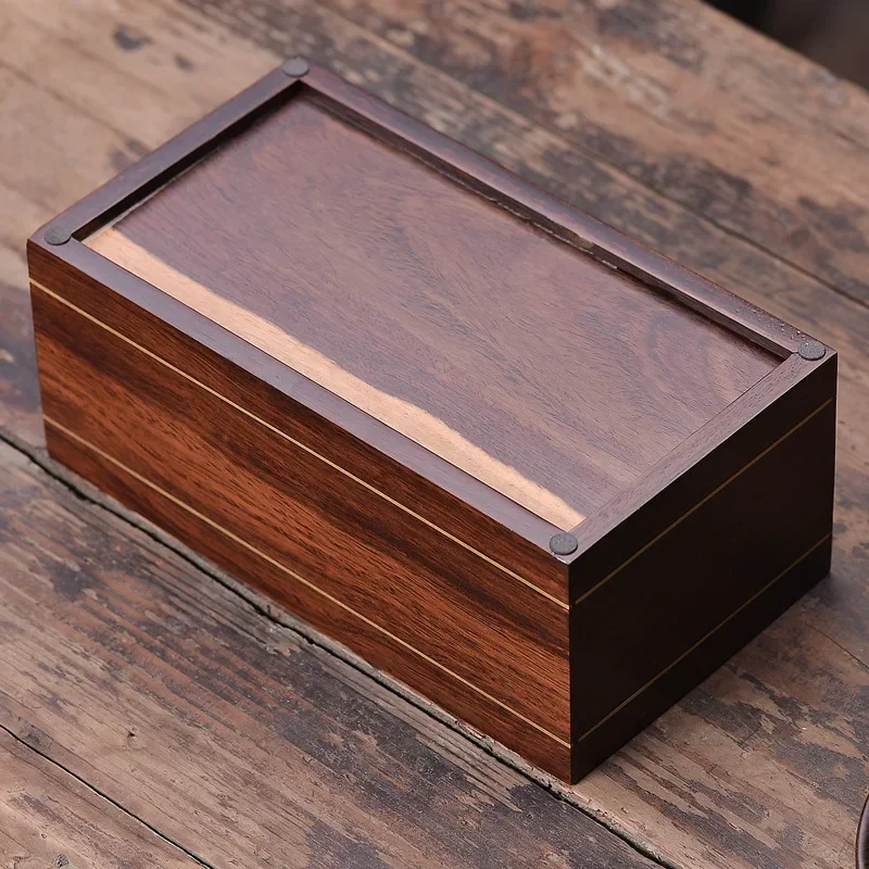 황동 상감 내장 흑단 티슈 박스, 단단한 나무, 오리지널 중국 스타일 보관함, 고급 레트로 장식 홈 액세서리