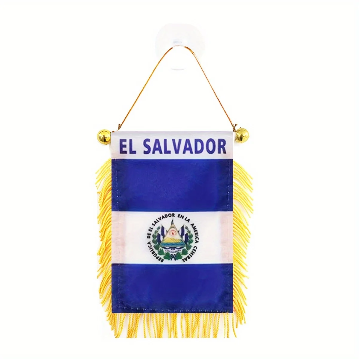 

1pc Mini Double-Sided Polyester EL Salvador Flag Banner - 3x4 Inch Suction Cup for Car Rearview Mirror & Home Decor
