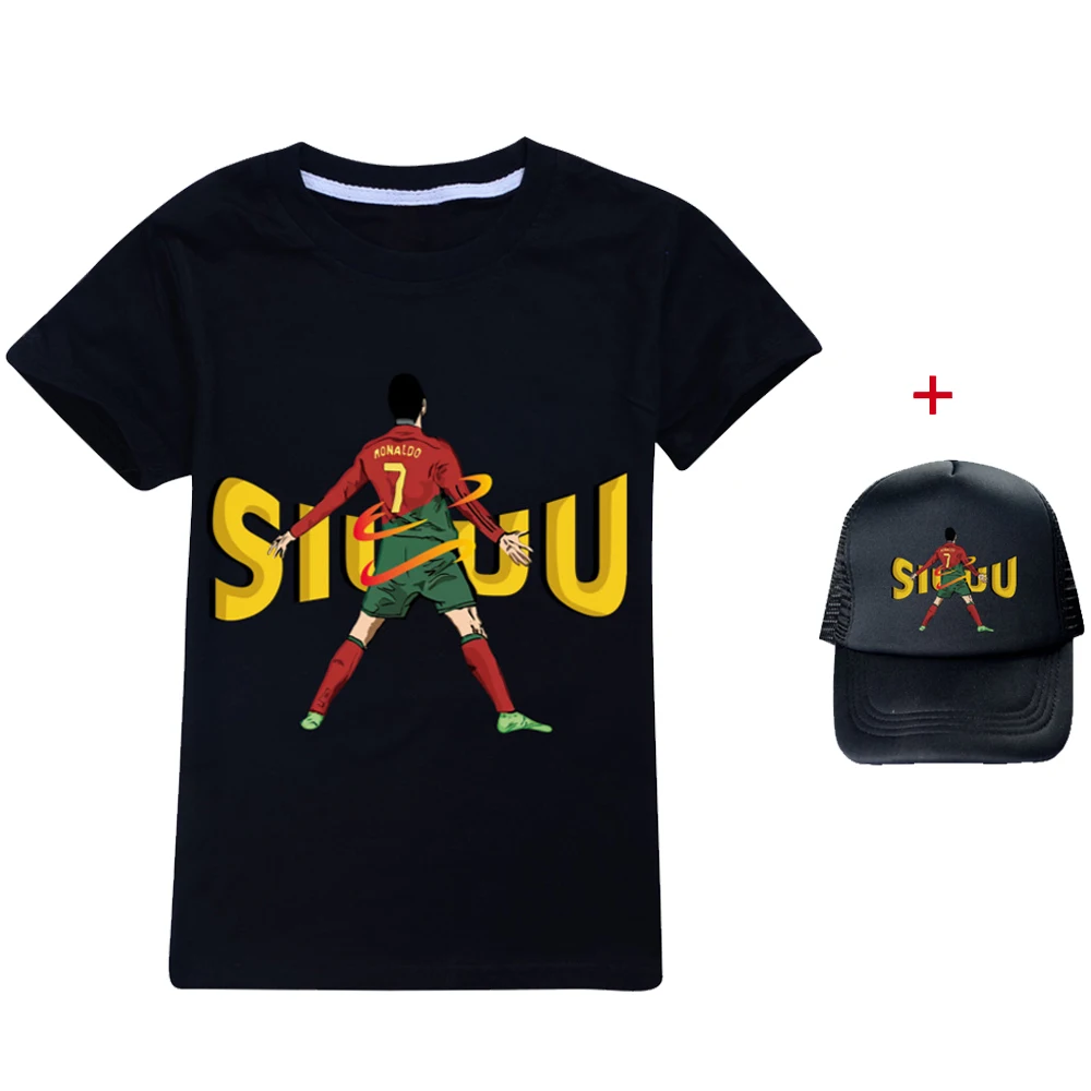 Siuuu 3D Prints Children T-shirts Fashion Summer Short Sleeve Tshirt Hot Sale Football Cr7 Casual Streetwear Clothes Sunhat