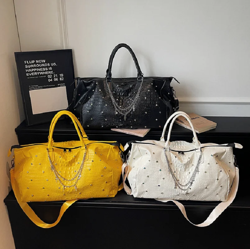 New Fashion Alligator Pattern Soft Leather Travel Totes Women's High Capacity Double Zipper Shoulder Bags Handbag Crossbody Bag