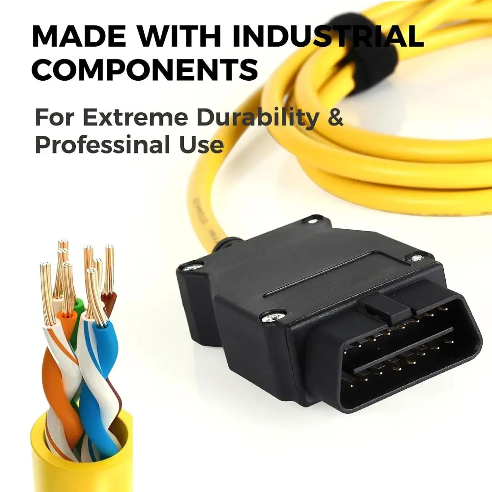 Durable RJ45 Plug OBD2 RJ45 Cable OBD 16Pin Yellow Ethernet Cable Connector ENET Diagnostic Cord Vehicle Coding