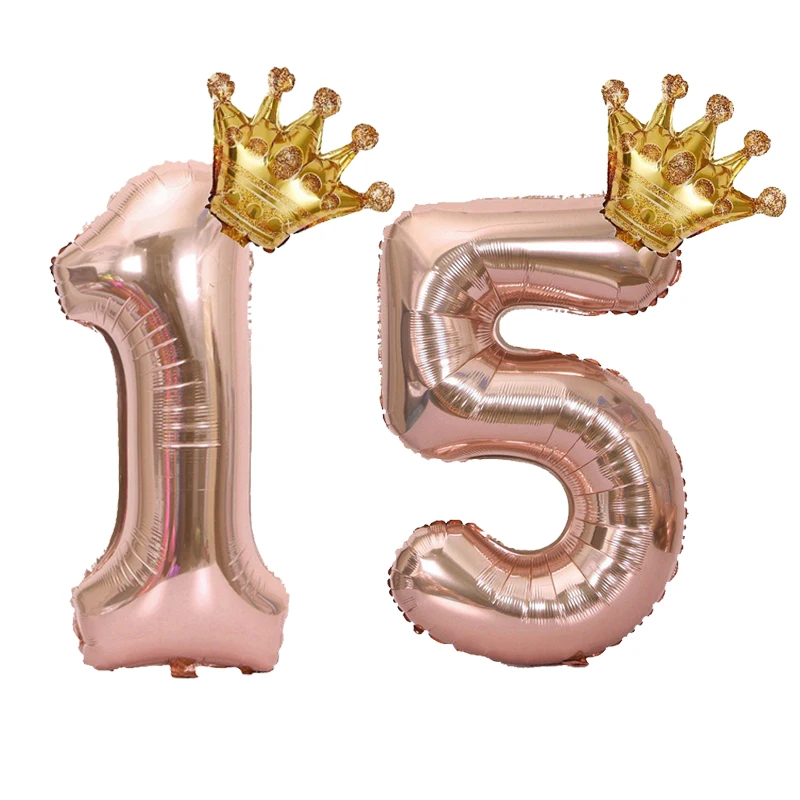 1 STÜCK 32 Zoll Roségold Krone Digitale Zahlenfolienballons Prinzessin Geburtstag Dekoration Party Hochzeit Weihnachten Zahlenballon Anniv