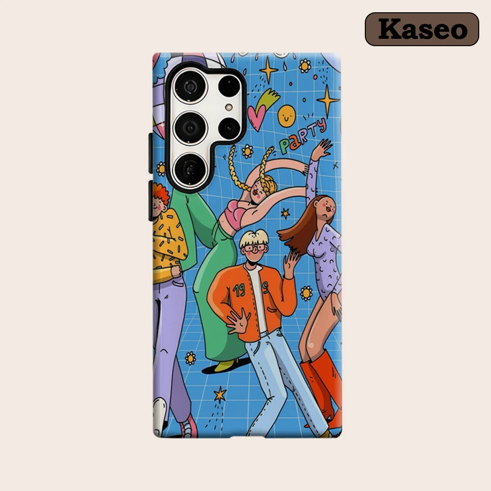 

Kaseo Phone Case for Samsung Galaxy S26 S25 Ultra S24 Ultra Plus Shockproof Double Layer Groovy Disco Party Illustration Cover