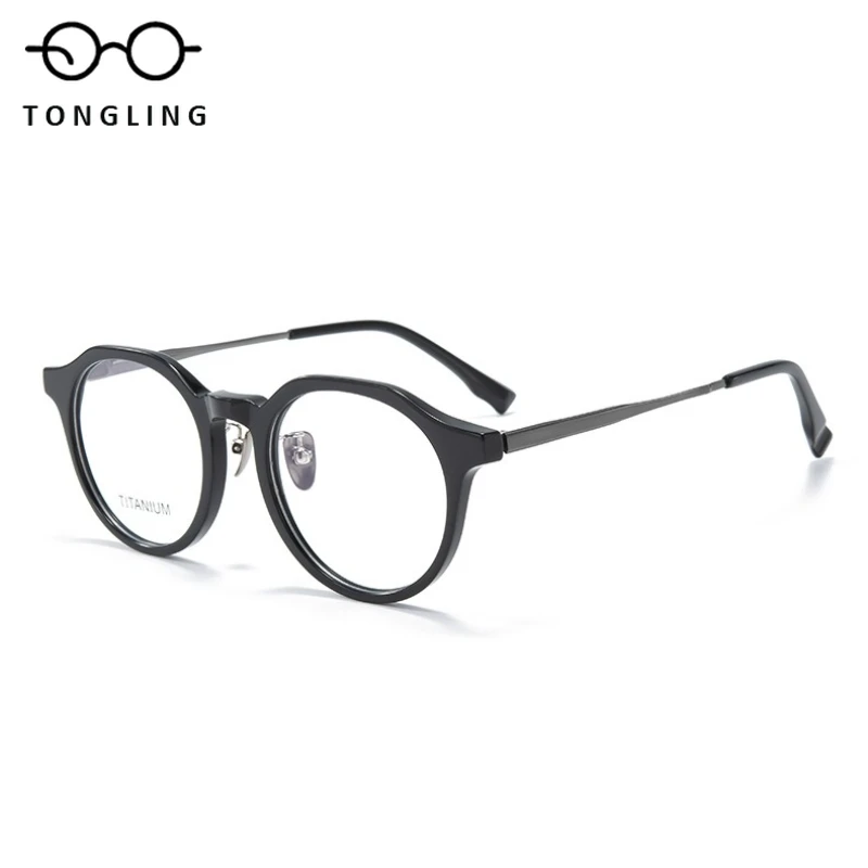 New High-Quality Fashionable Women Handcrafted Retro Men Classic Slim Leg Round Shape Artistic Casual Personalized Eyewear Frame