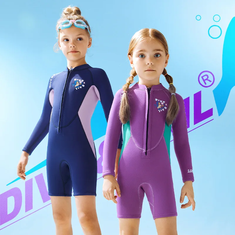 

New2.5mmChildren's Diving Suit Women's Warm One-Piece Diving Suit Snorkeling Cold-Proof Surfing Dive Skin Swimsuit