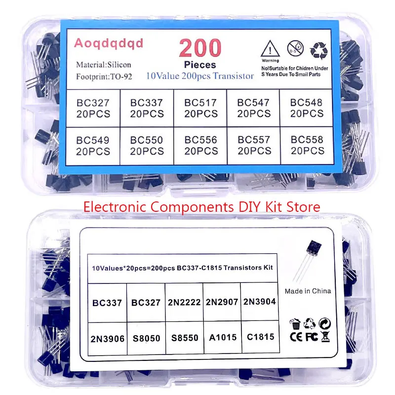 10 أنواع من مواصفات TO-92 مكونات إلكترونية مختلطة 200 صمام ثلاثي PNP NPN طقم ترانزستور صندوق مكون 2n222 BC337 BC327