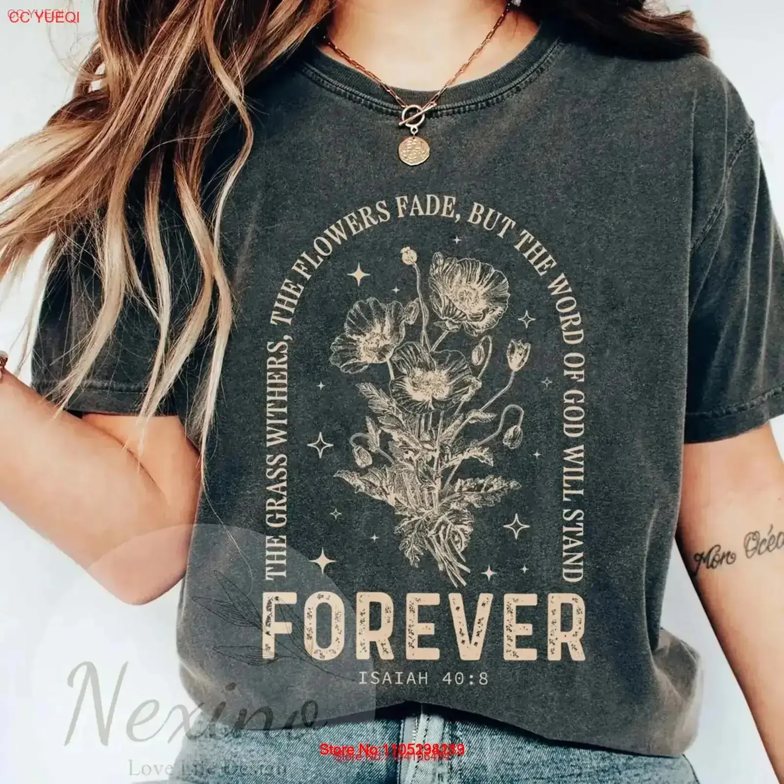 Vintage Christian Bible Quote Verse T Shirt The Grass Withers Flowers Fade SweaT Isaiah 40 8 Boho Washed Soft Stretched fashion