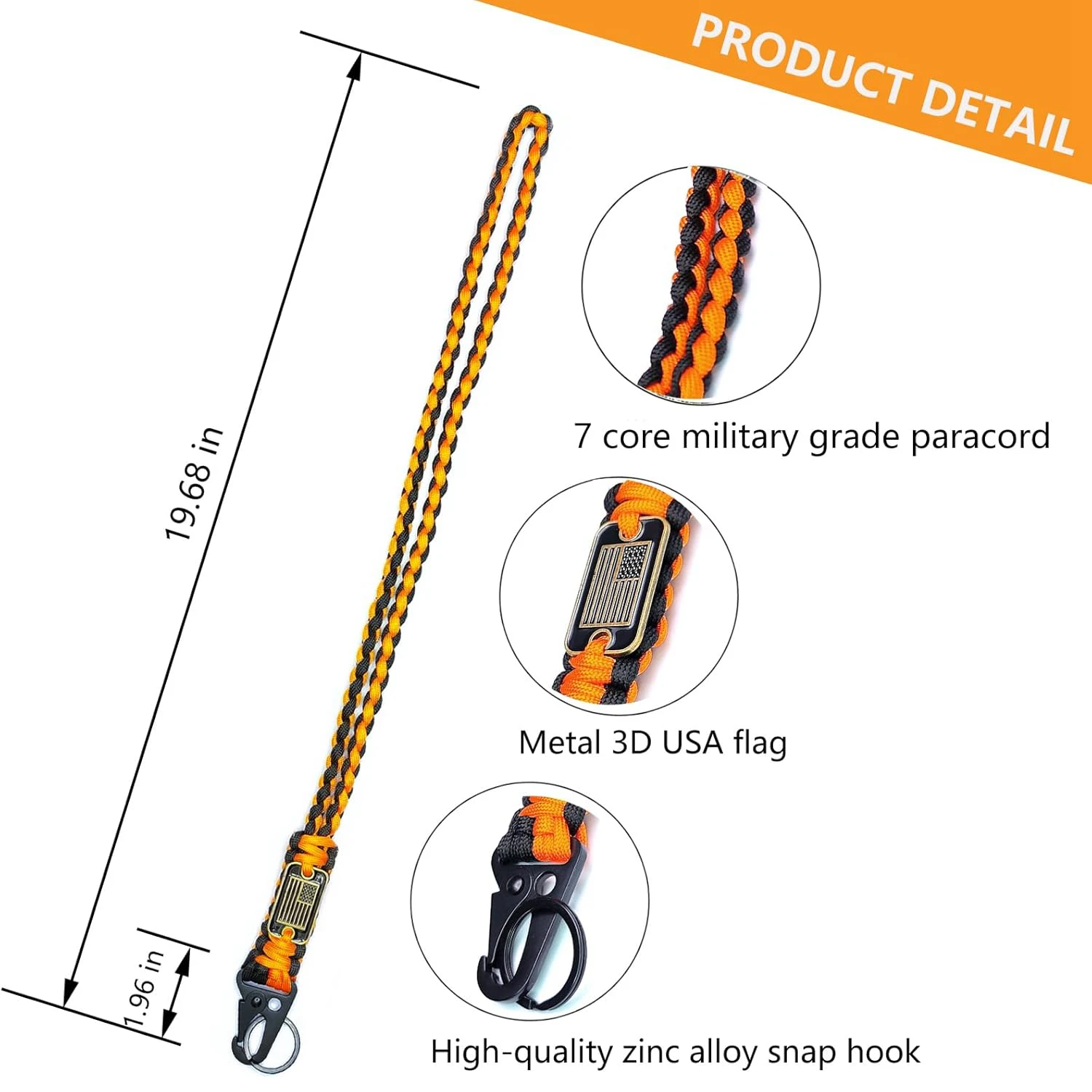 2Pcs Heavy Duty Paracord Lanyard Keychain Parachute Rope Braided Necklace with USA Flag for Outdoor Camping Hiking Keys Whistle