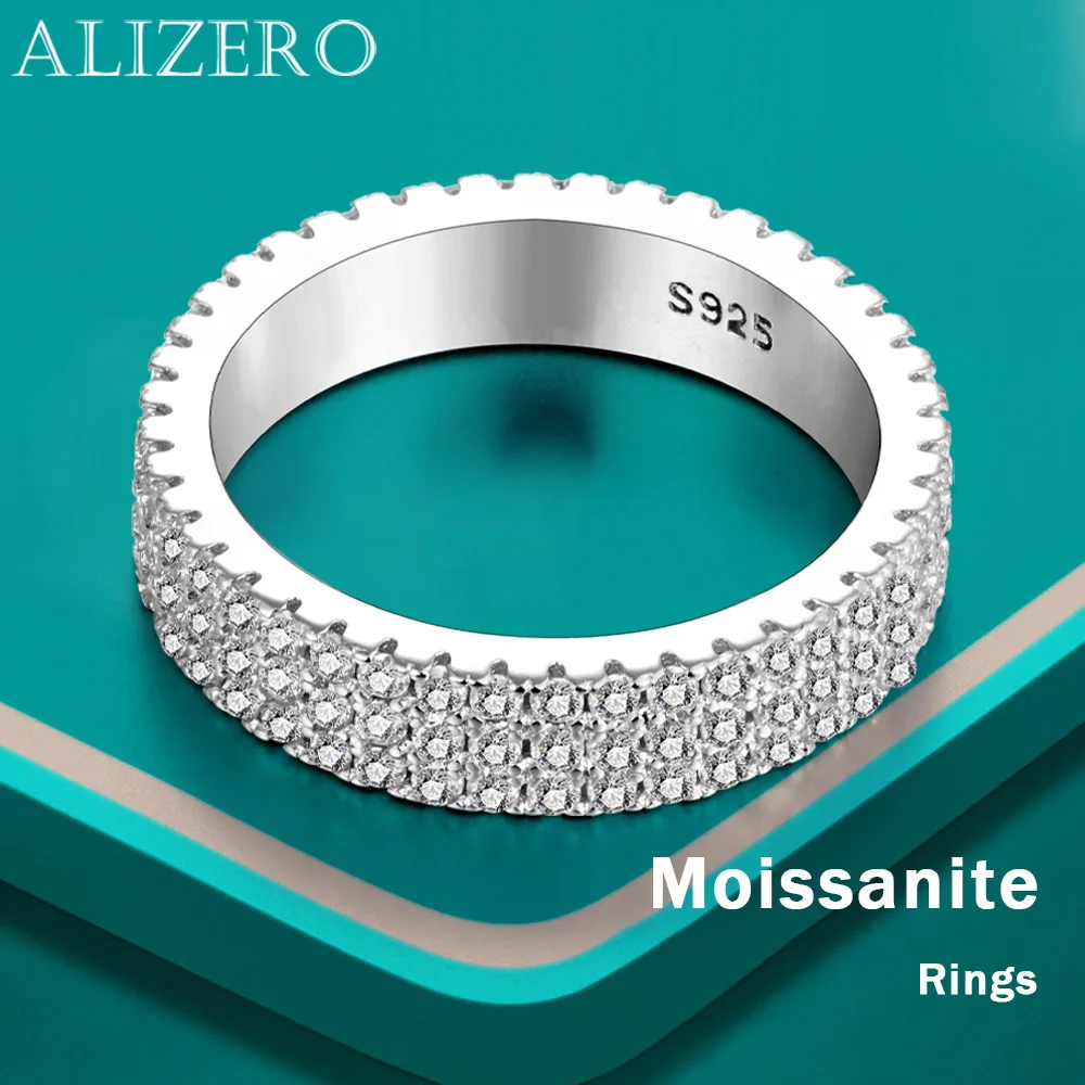 

ALIZERO D VVS1 Full Moissanite Ring 925 Silver Plated 18k White Gold Wedding Engagement Rings For Women Man Sparkling Jewelry