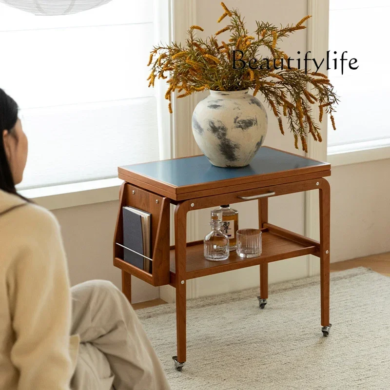 

09Modern simple living room home cart movable folding coffee table sofa edge small apartment solid wood