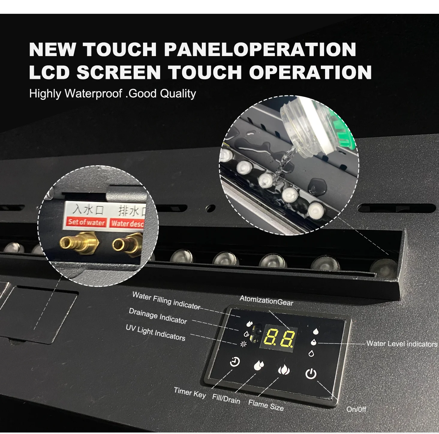 매립형 사실적인 3D 분무 불꽃 전기 벽난로, 수동 물 조절 및 리모컨 포함, 현대적인 거실 또는 B용