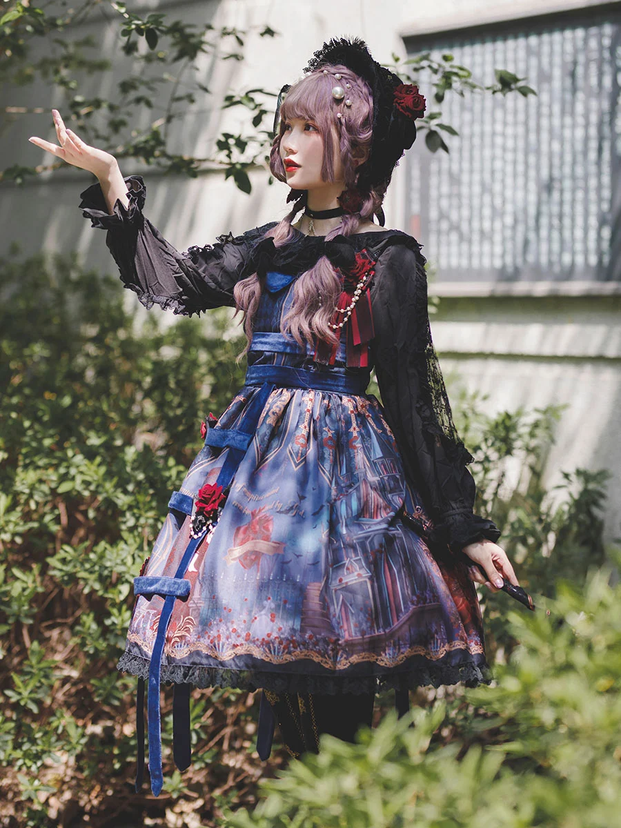 Steampunk Gothic Lolita Dress Fairytale Chiffon Sleeveless Lolita JSK Dress By Infanta