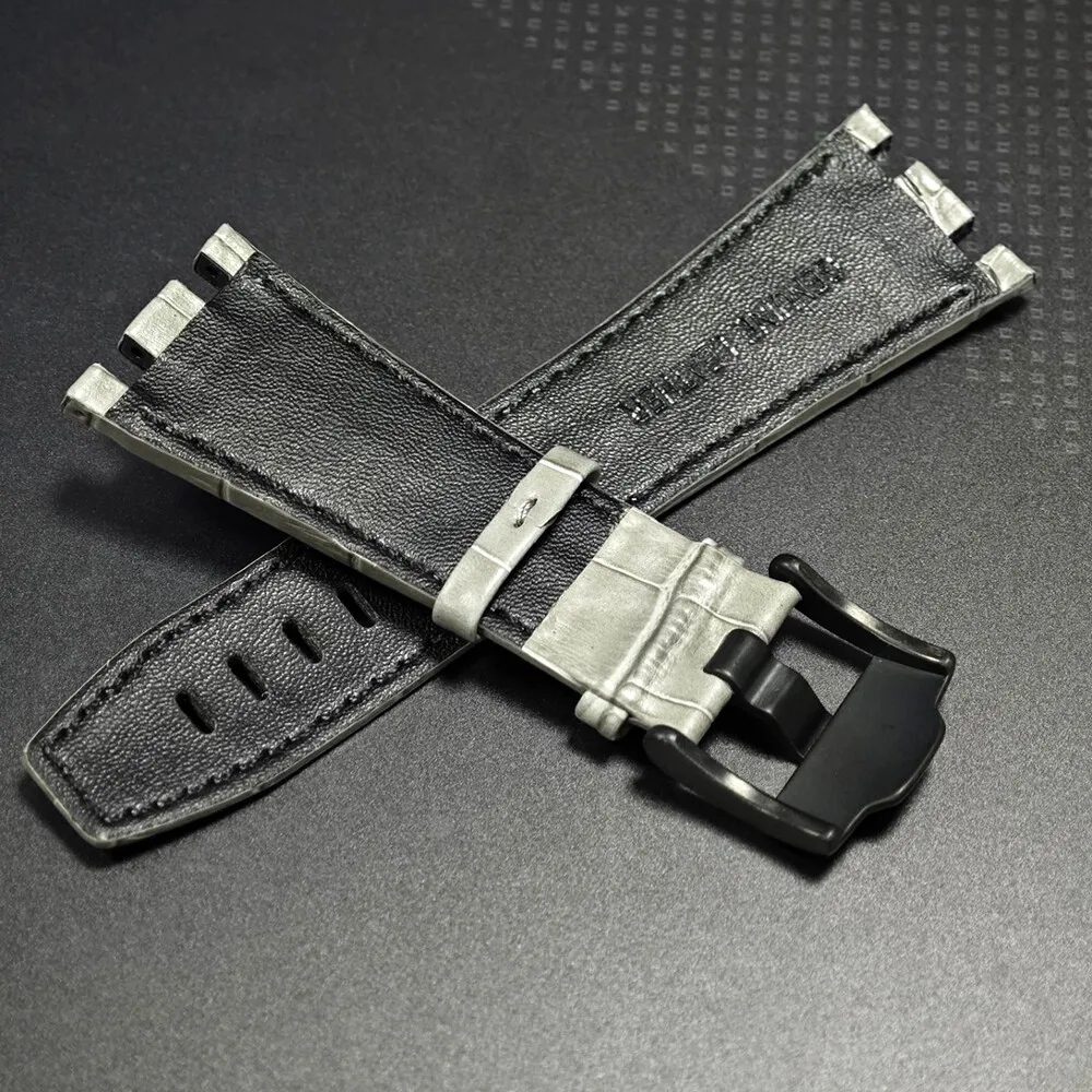 ل AP 42 مللي متر أوديمارس بيجيه رويال أوك أوفشور 28 مللي متر رمادي عالي الجودة حزام ساعة من الجلد مع مشبك أسود