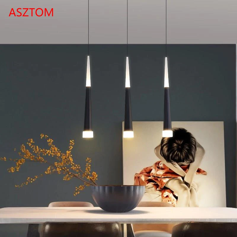 Modern LED Pendant Lights Black Silver Aluminum Conical Tube Pendant Lamps Bar Counter Kitchen Island Suspension LAMP