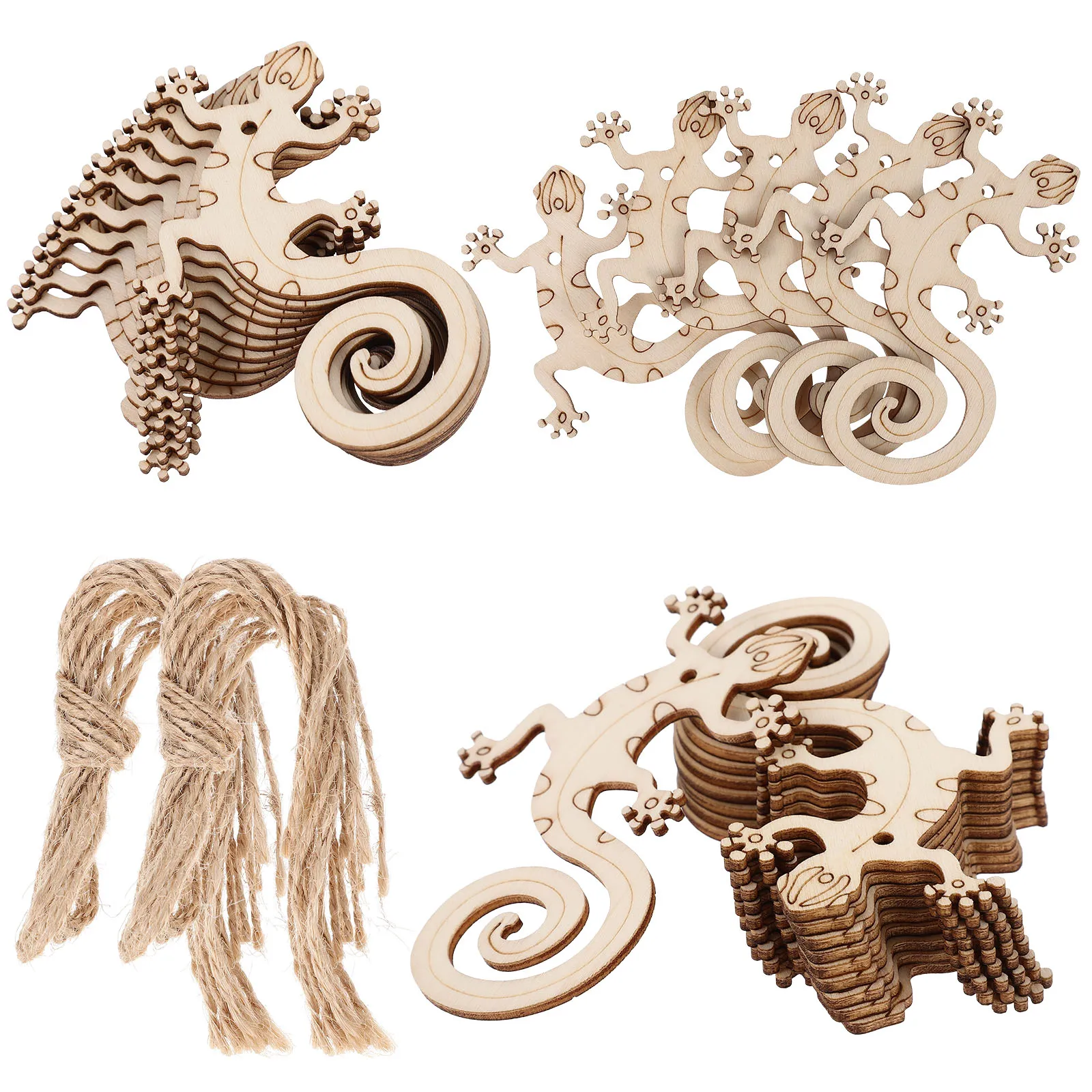 

50 Sets Wooden Lizard Cutouts Blank Craft Decor DIY Graffiti Chips Unfinished Slices Painting Crafts Sewing Accessories