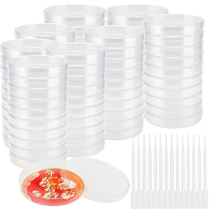 80 Pack 90MM Plastic Petri Dishes With Lids Glass Petri Dish Dishes With 200 Plastic Transfer Pipettes(3ML)