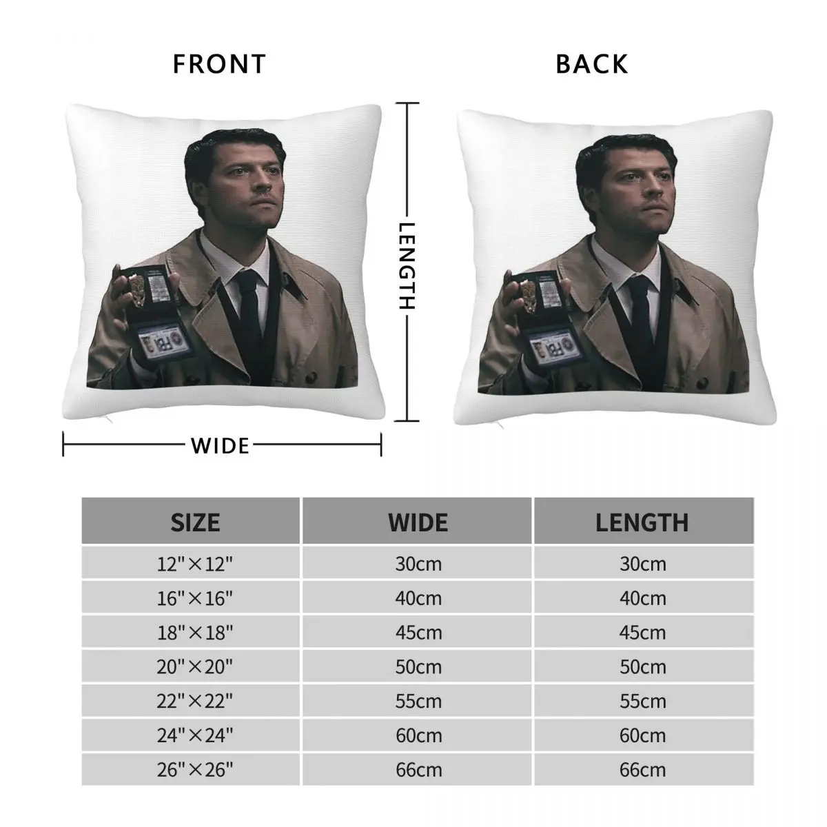 Castiel FBI Badge Square Pillowcase Pillow Cover Polyester Cushion Zip Decorative Comfort Throw Pillow for Home Living Room