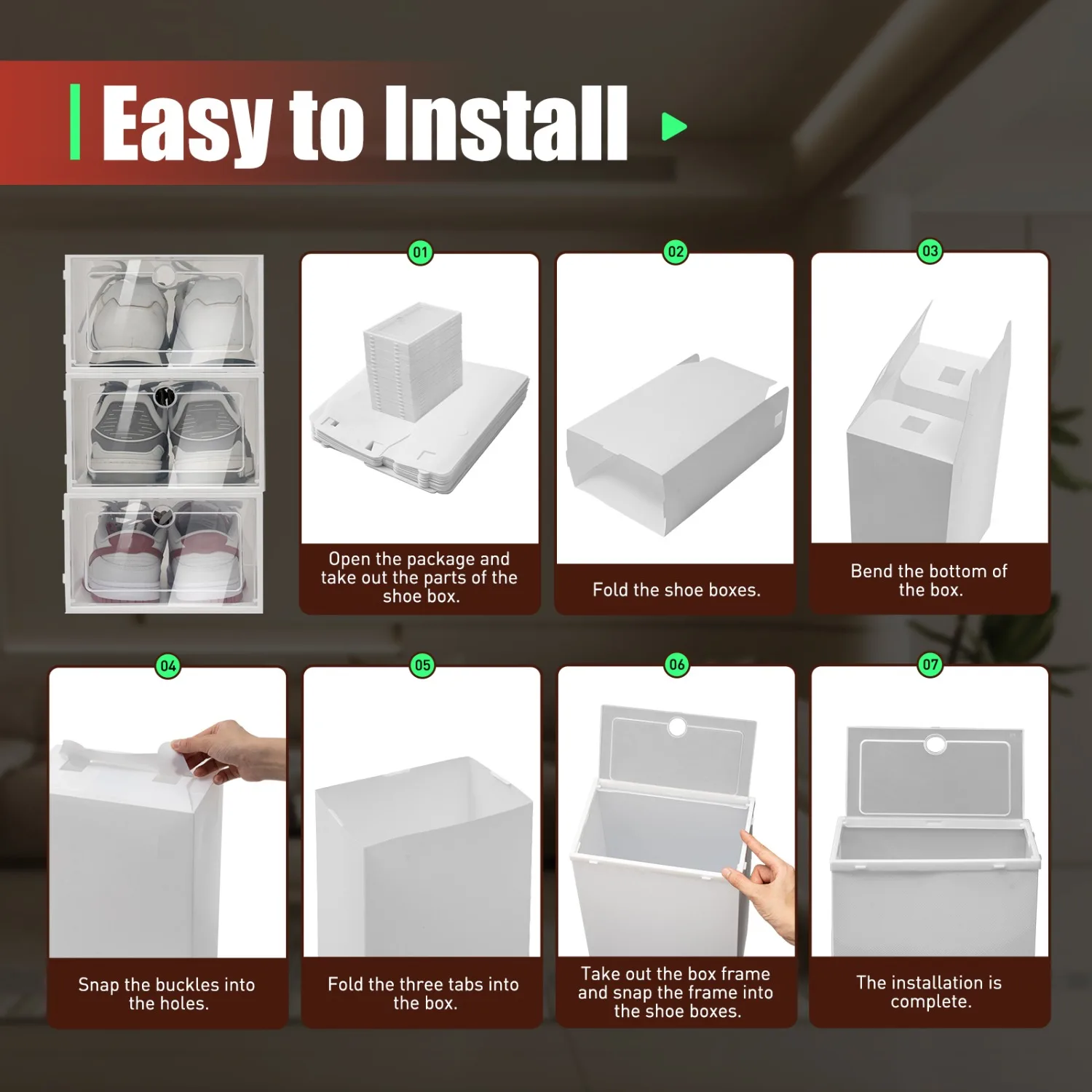 20 عبوة من صناديق تخزين الأحذية القابلة للطي: منظمات بلاستيكية شفافة قابلة للتكديس مع أغطية شفافة لعرض الأحذية الموفرة للمساحة