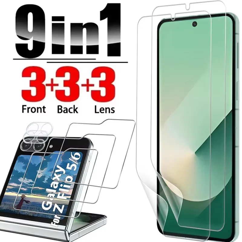 9 In 1 Screen Protector For Samsung Galaxy Z Flip 6 Inner Hydrogel Film Rear Lens Screen Tempered Glass for Samsung ZFlip6 Flip5