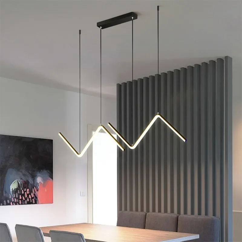 

Modern LED Pendant Light Black Gold Lightning Line Hanging Lamps For Restaurant Kitchen Office Coffee Interior Decorative Lights