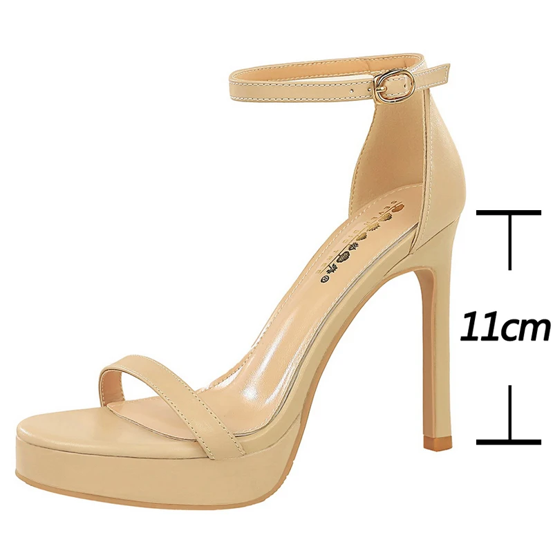 BIGTREE Shoes Summer High-Heeled Sandals Women's Shoes Sexy Party Shoes Peep-Toe High Heels Stiletto 11 CM Buckle Ladies Shoes image 4
