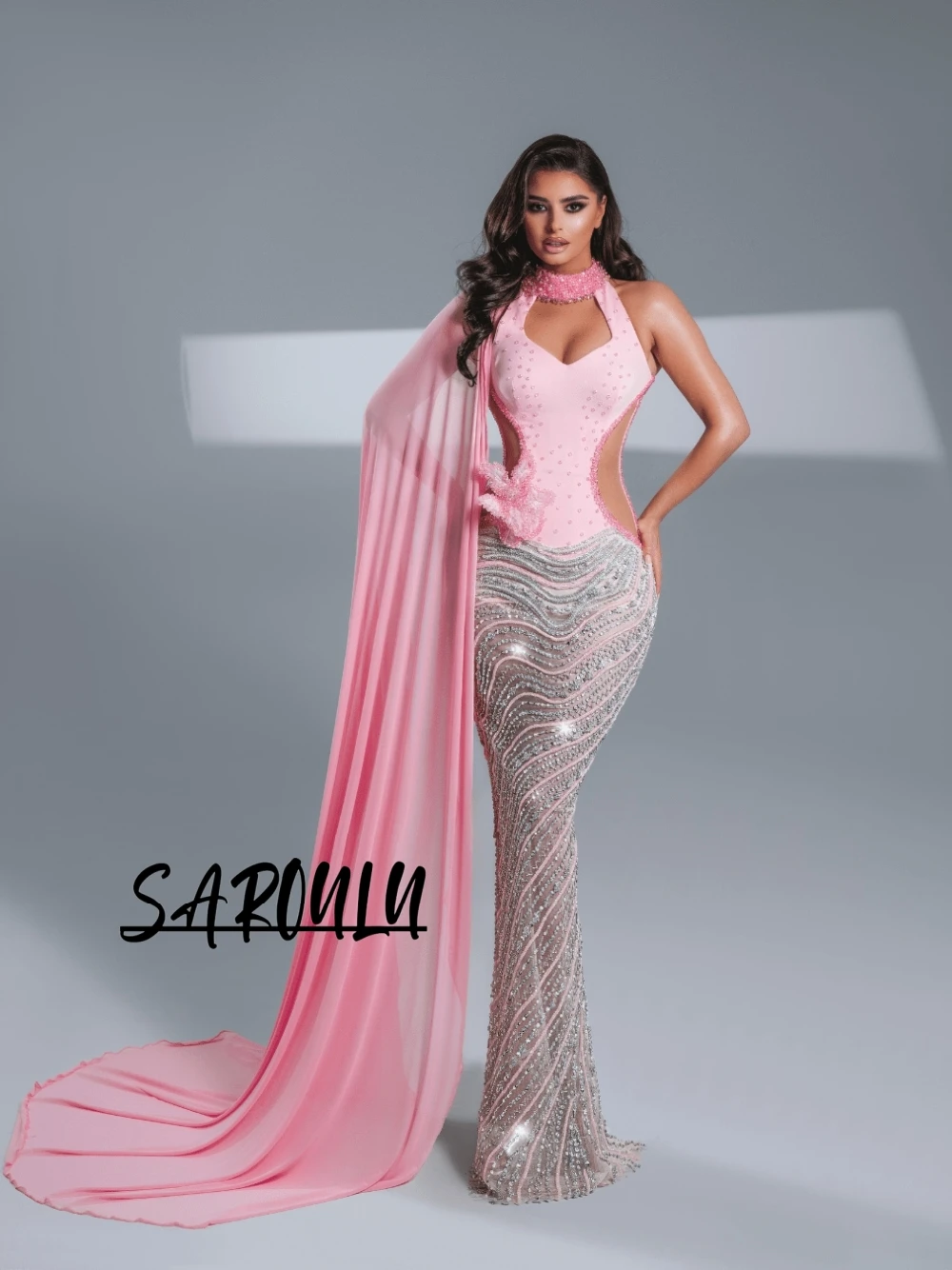 

2026 Dazzling Slim Fit Evening Dress Sexy Cut Out Customized Prom Gown With Cape Exquisite Beaded 3D Floral Cocktail Wear