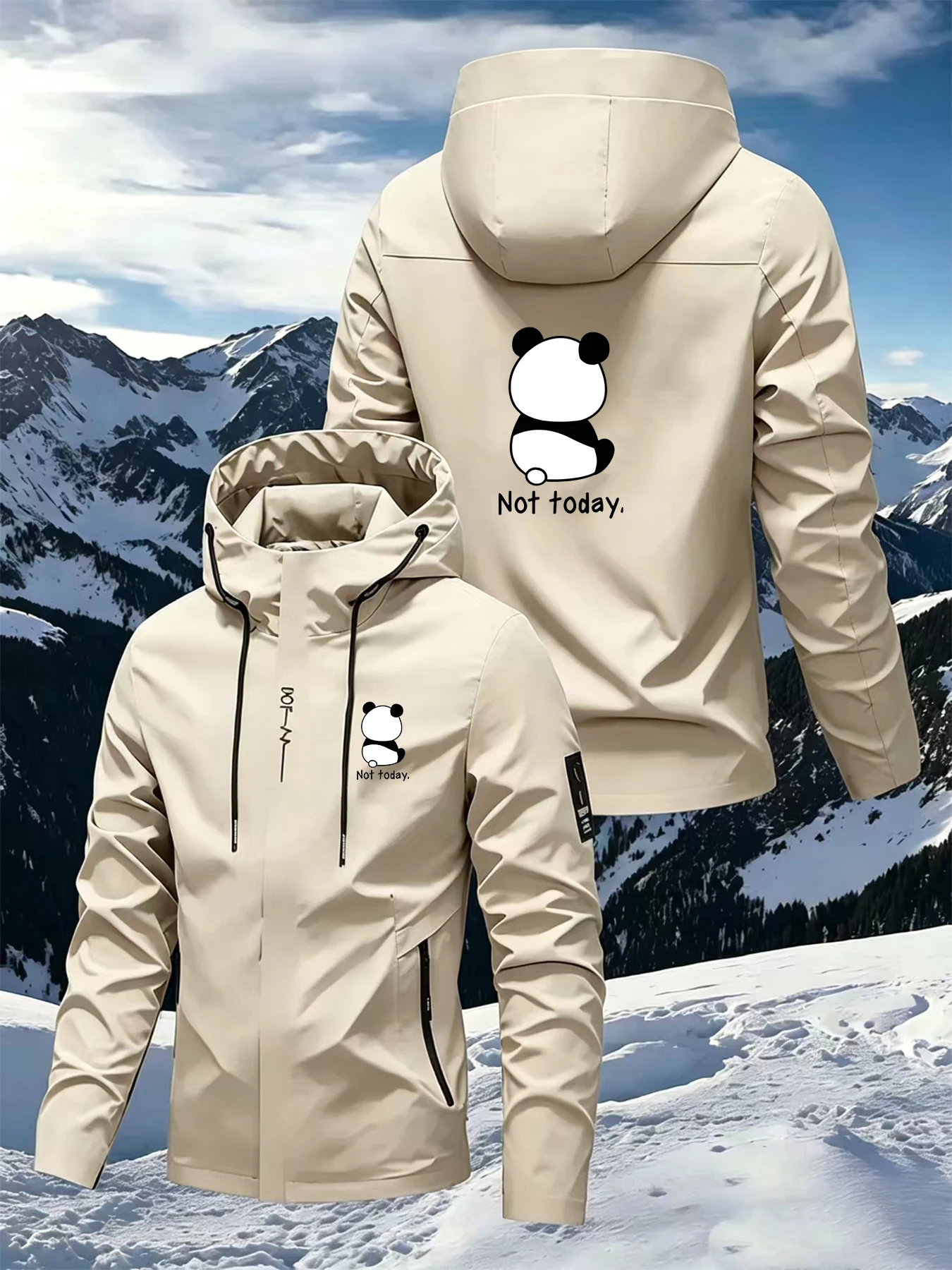 Men's casual jacket with giant panda print design, versatile for outdoor activities in spring, autumn, and winter for couples